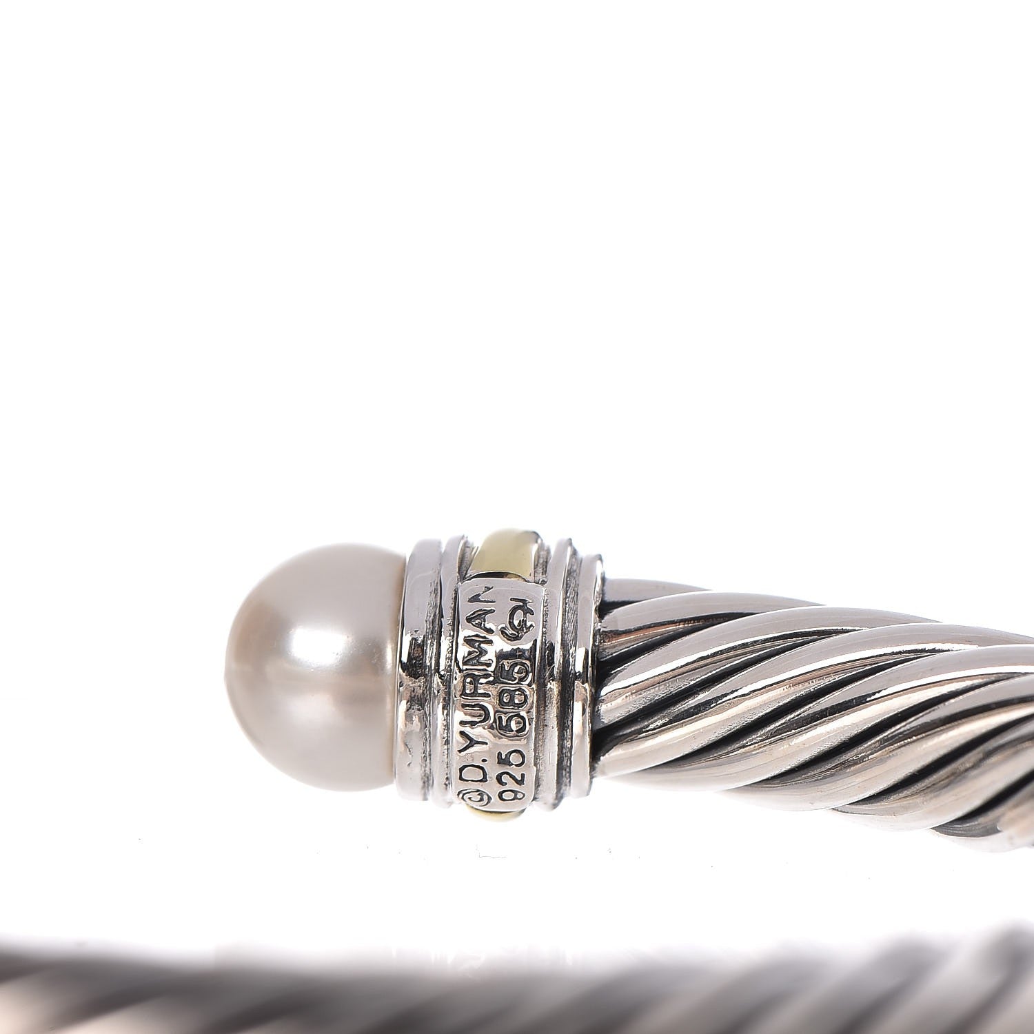 David Yurman Sterling Silver 14K Yellow Gold Pearl 7mm Cable Classics Bracelet 3 of 4