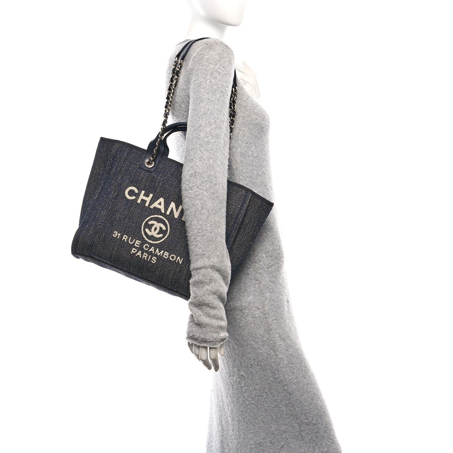 Chanel Mixed Fibers Calfskin Small Deauville Tote Blue 2 of 11