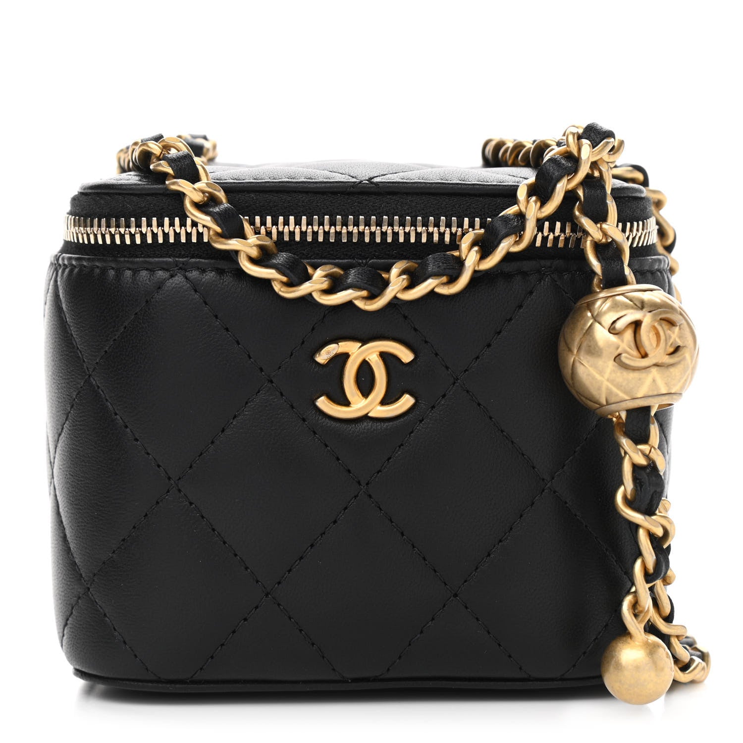 Chanel Lambskin Quilted Mini Pearl Crush Vanity Case With Chain Black 1 of 10