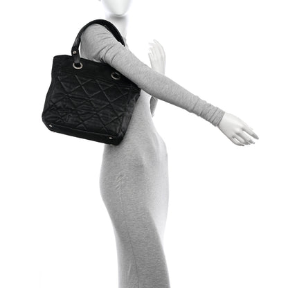 Chanel Metallic Coated Canvas Quilted Small Paris Biarritz Tote Black 2 of 10