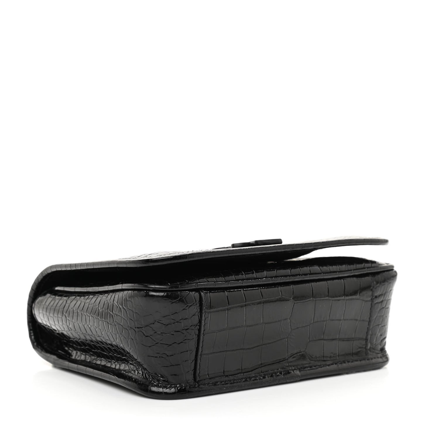 Crocodile Embossed Lambskin Matelasse Monogram Niki Chain Wallet Black