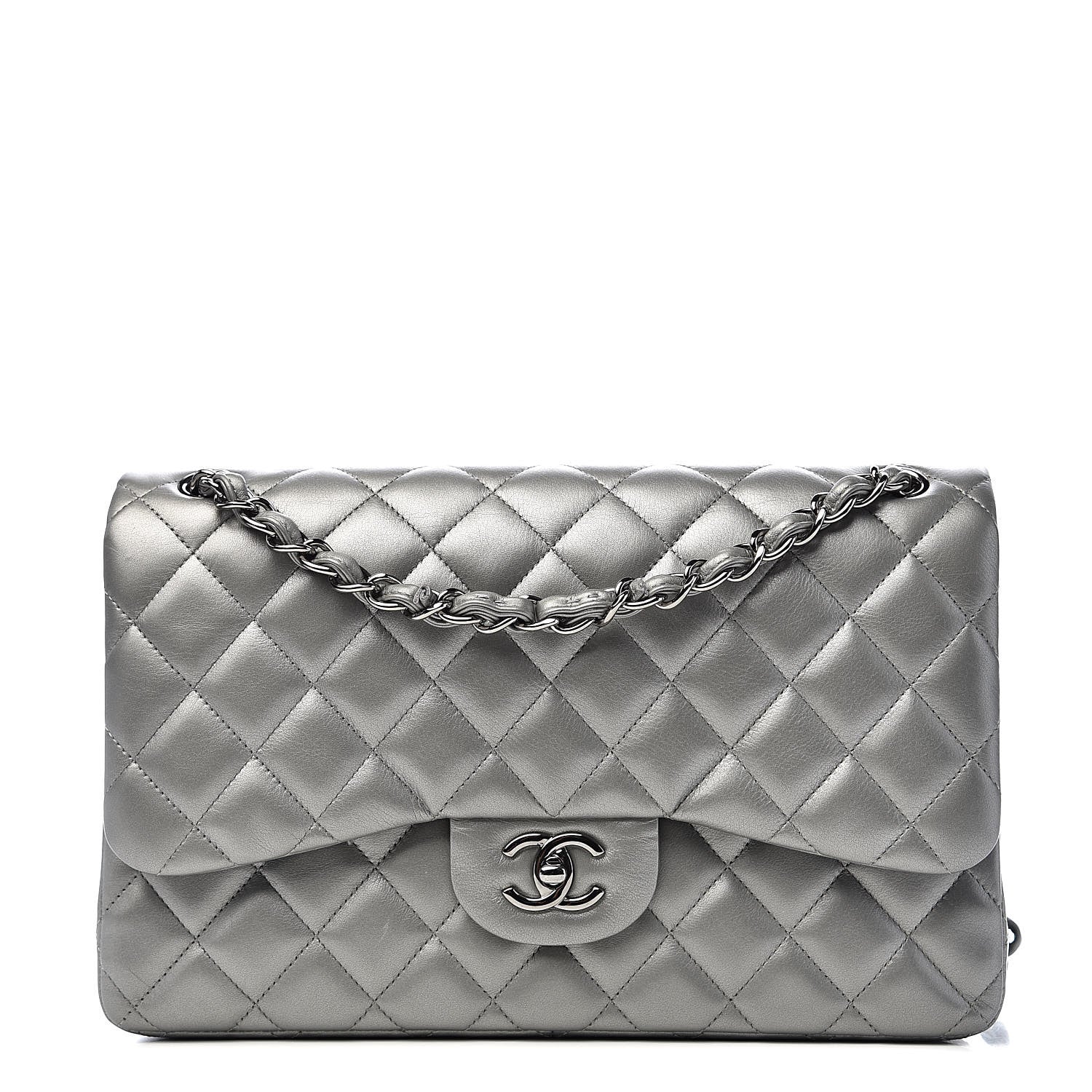 Chanel Metallic Calfskin Quilted Jumbo Double Flap Silver 1 of 20