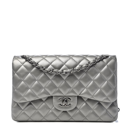 Chanel Metallic Calfskin Quilted Jumbo Double Flap Silver 1 of 20