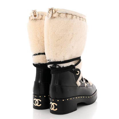 Chanel Shearling Chain Studded CC High Boot 37 White Black 4 of 16