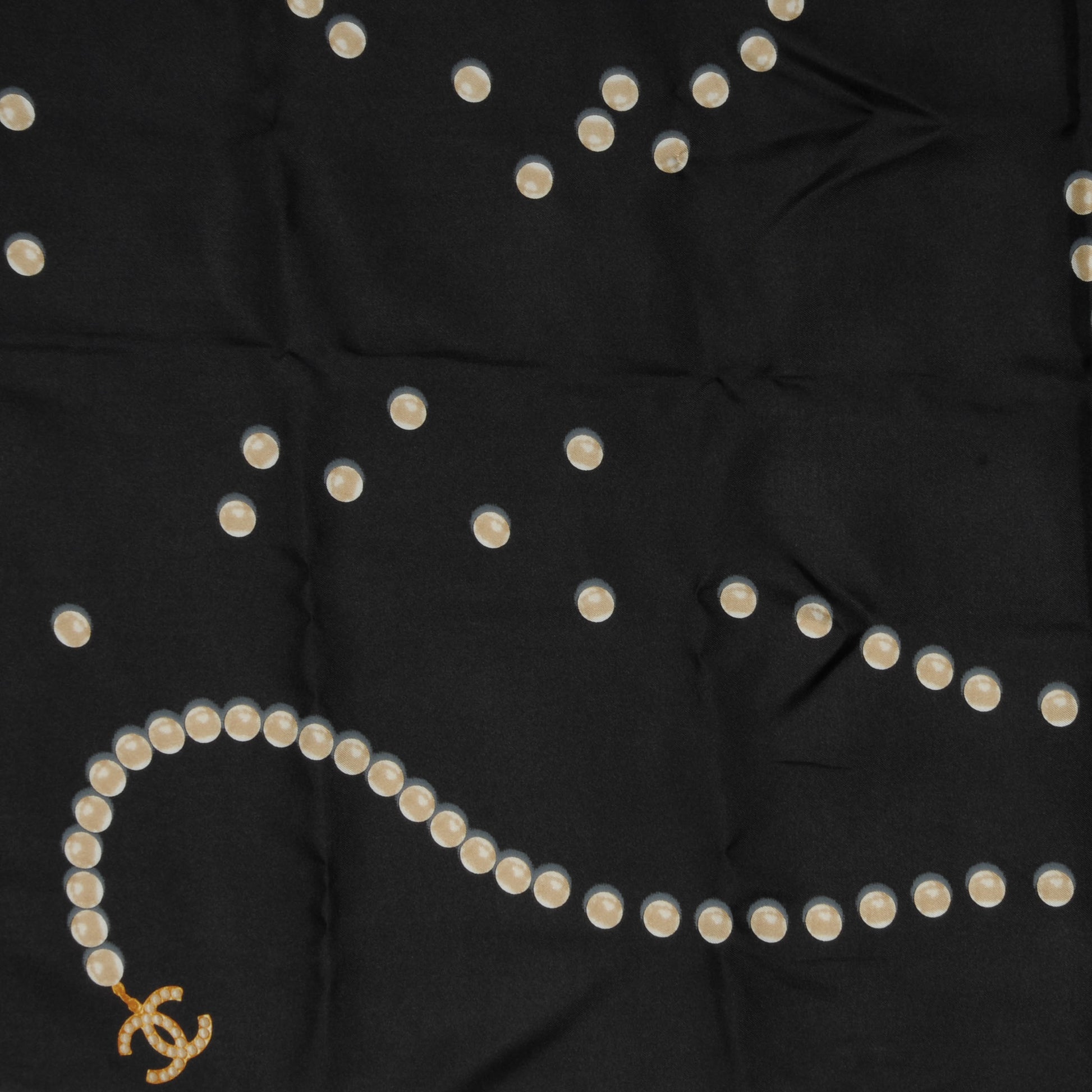 Chanel Silk Pearl CC Square Scarf Black 1 of 5