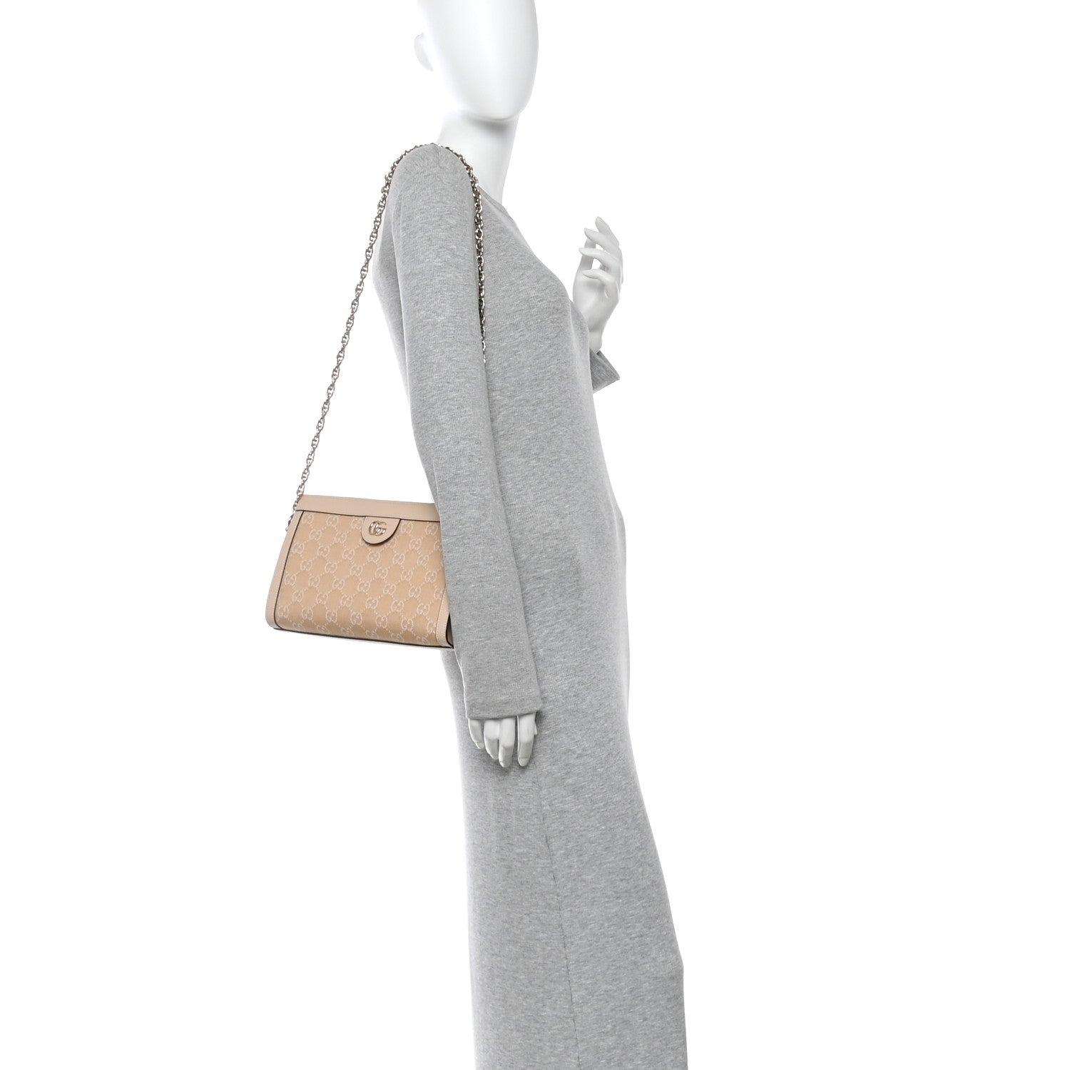 Gucci Denim Calfskin GG Monogram Small Ophidia Chain Shoulder Bag Light Beige 2 of 12