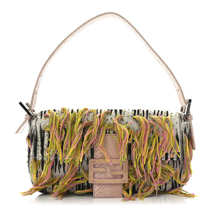 Fendi Calf Hair Snakeskin Zebra Print Beaded Fringe Baguette Multicolor 1 of 11