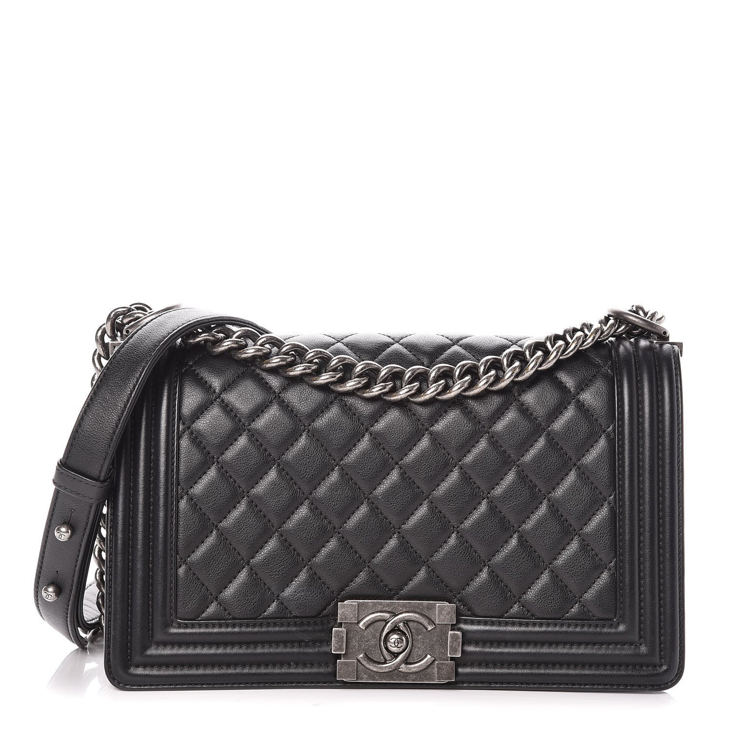 Calfskin Quilted Medium Boy Flap Black