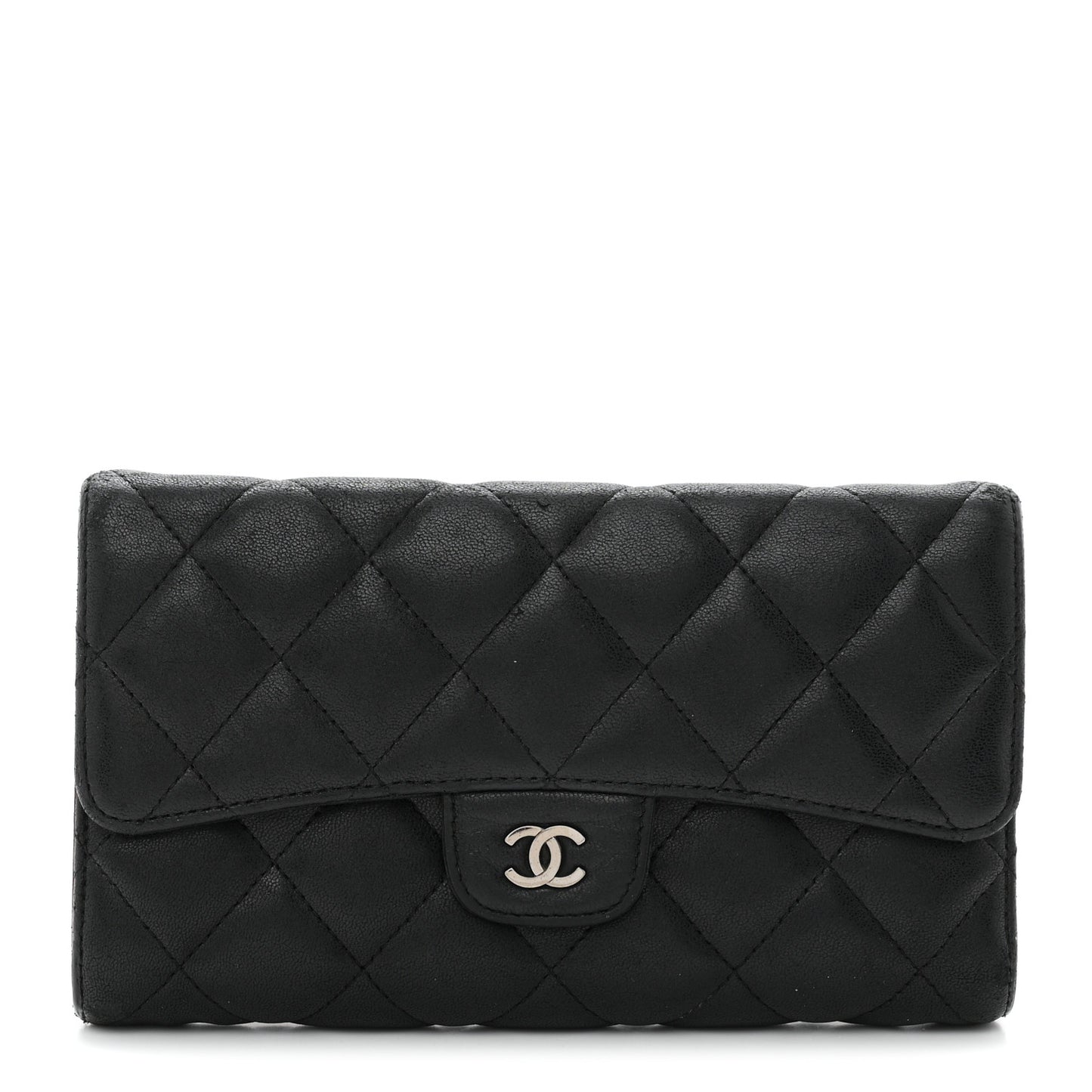 Lambskin Quilted Large Flap Wallet Black