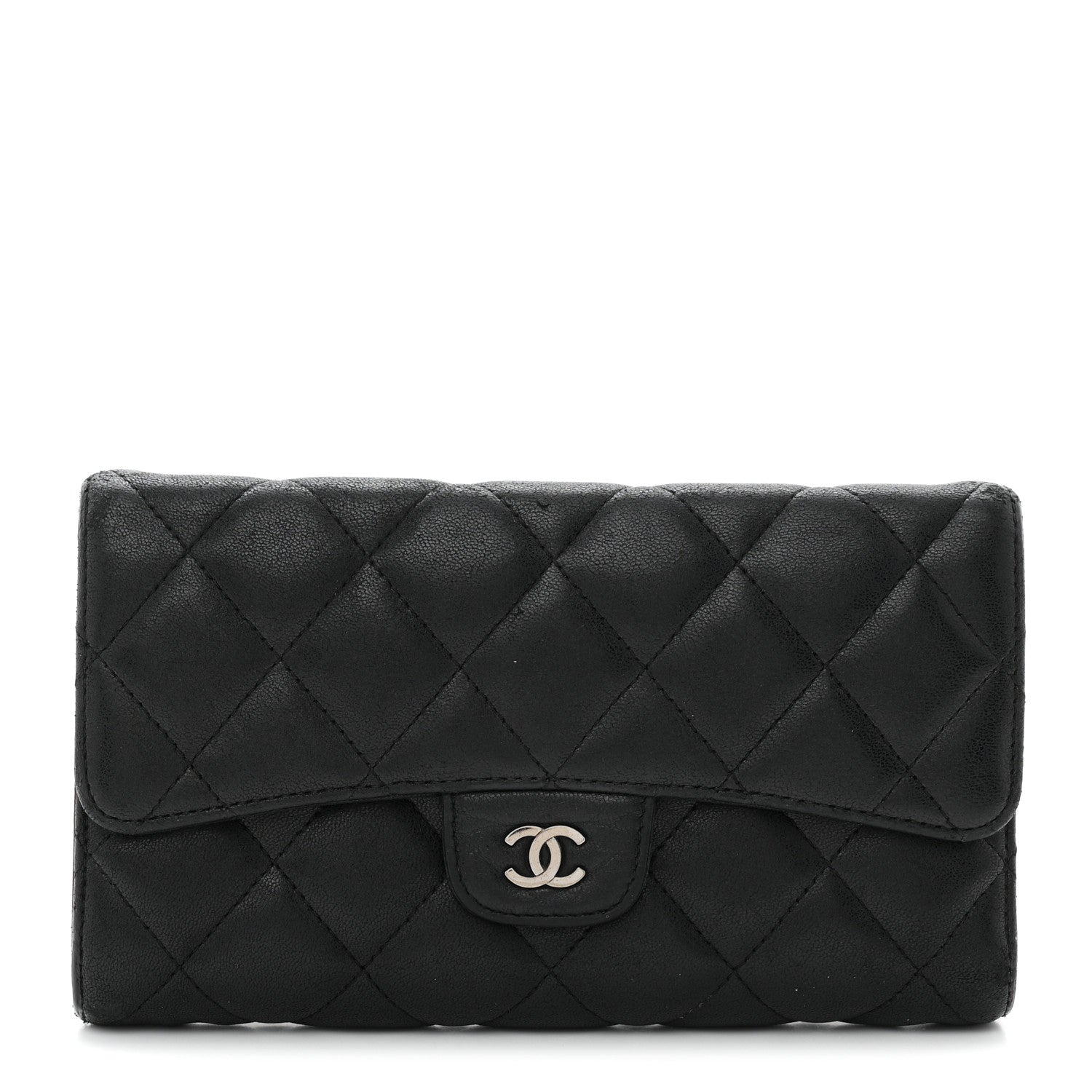 Chanel Lambskin Quilted Large Flap Wallet Black 1 of 9