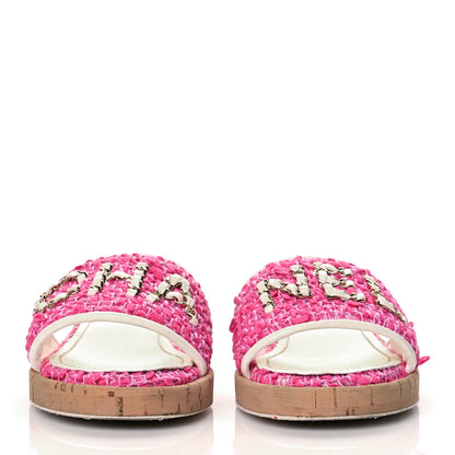 Chanel Tweed Cork Mule Sandal 39 Pink White 2 of 14