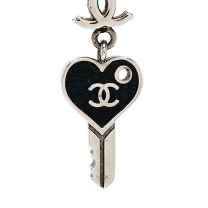 Chanel Enamel Heart Key CC Drop Earrings Black Silver 4 of 4