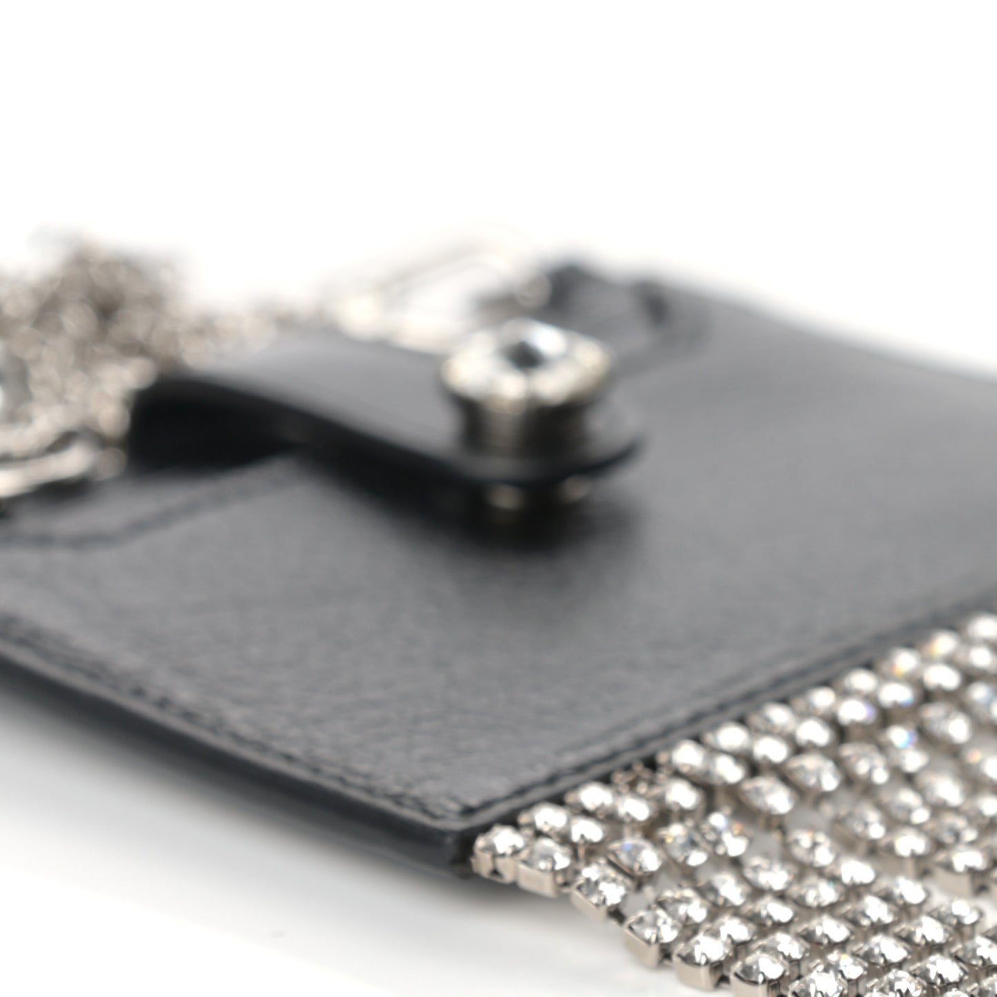 Goatskin Madras Crystal Card Holder Fringe Crossbody Black