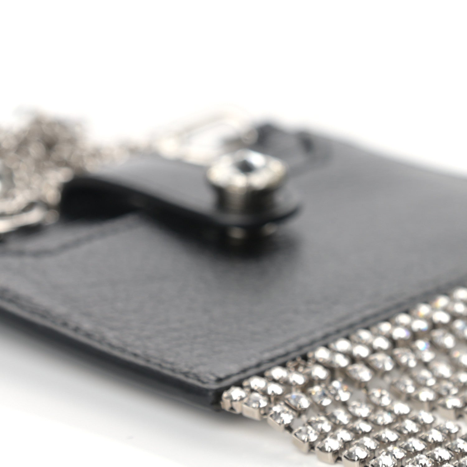 Miu Miu Goatskin Madras Crystal Card Holder Fringe Crossbody Black 7 of 10