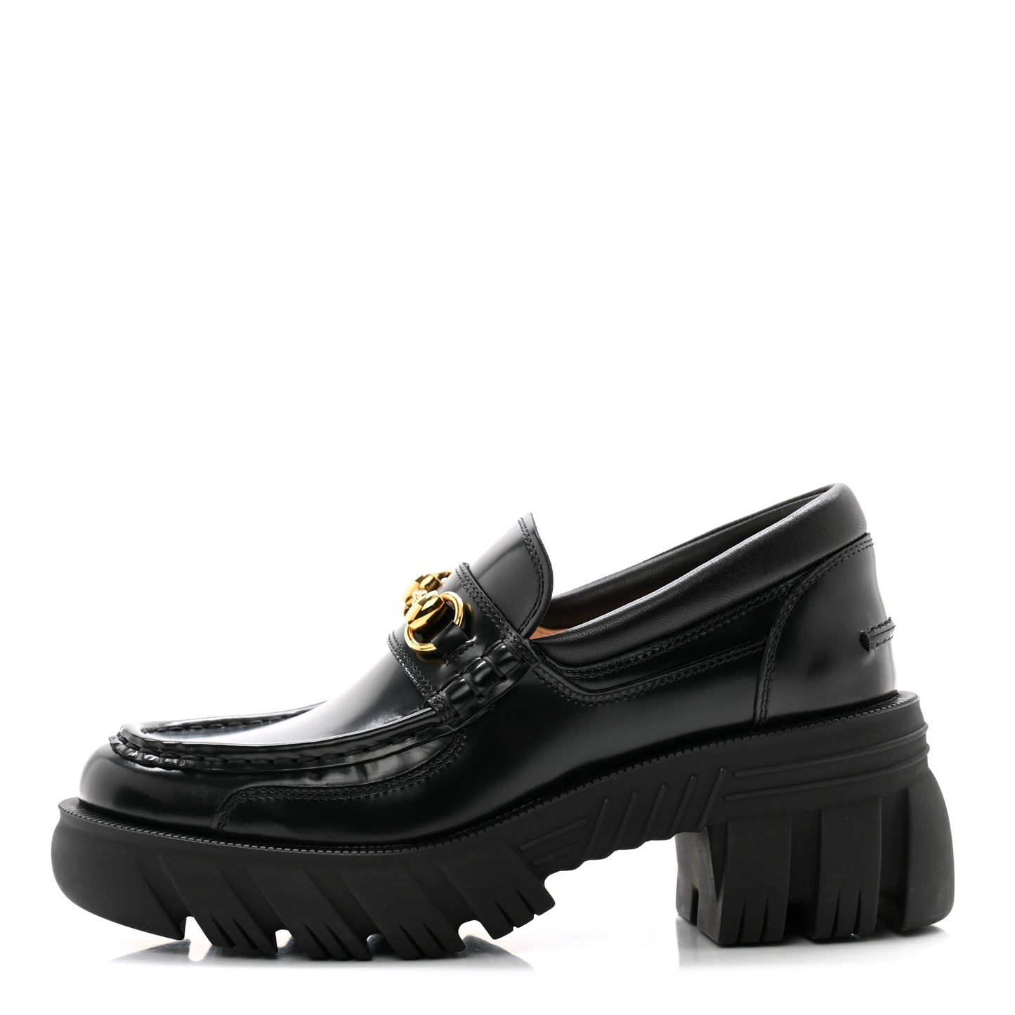 Magnum Calfskin Nappa Samoa Womens Horsebit Platform Chunky Lug Sole 40mm Loafers 37 Black