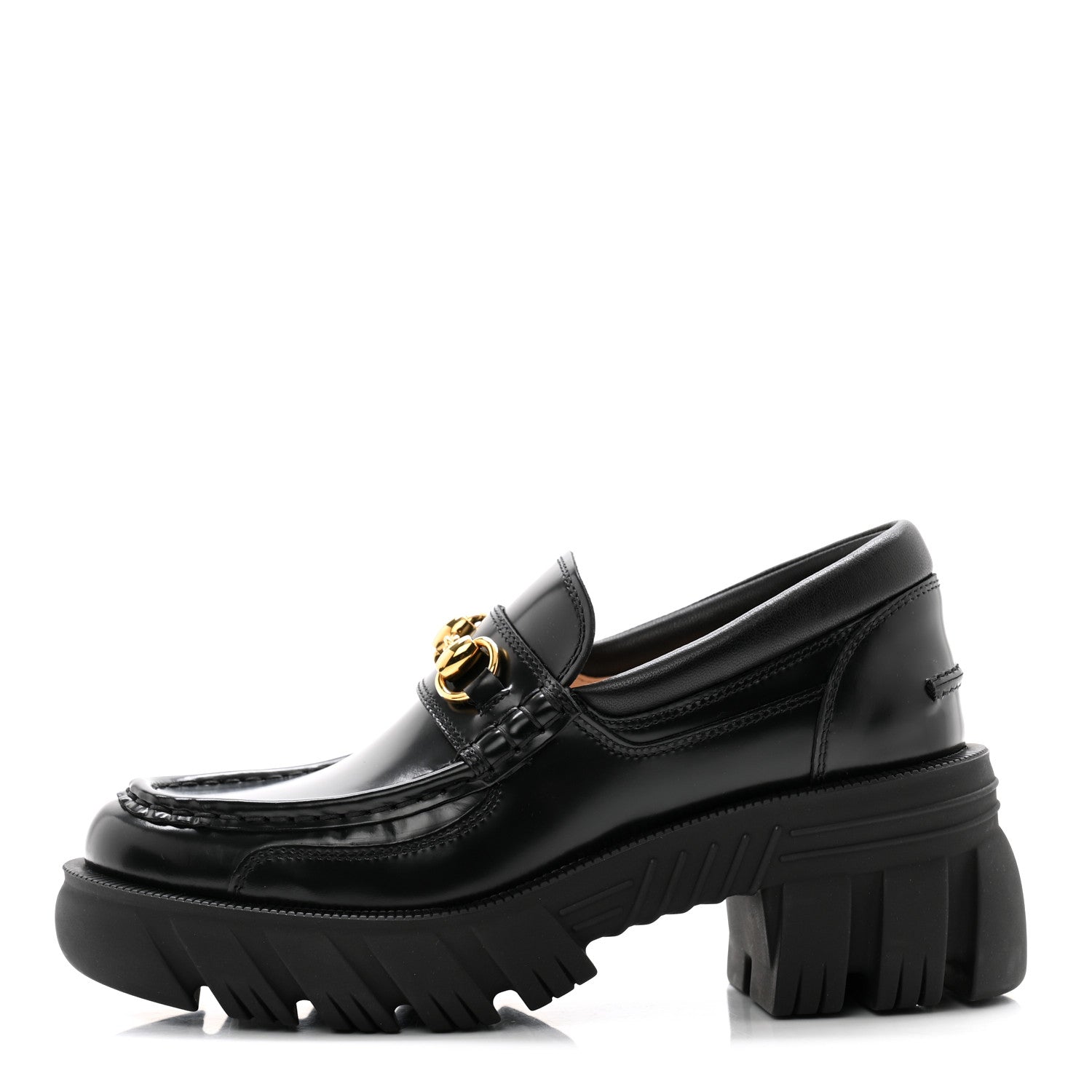 Gucci Magnum Calfskin Nappa Samoa Womens Horsebit Platform Chunky Lug Sole 40mm Loafers 37 Black 1 of 11