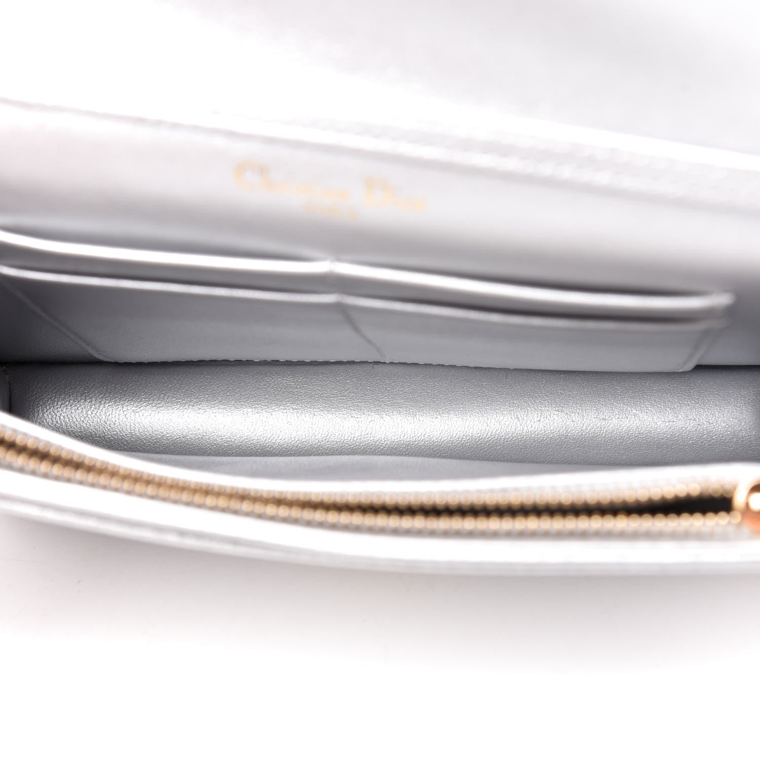 Christian Dior Metallic Grained Calfskin Diorama Wallet on Chain Pouch Silver 5 of 11