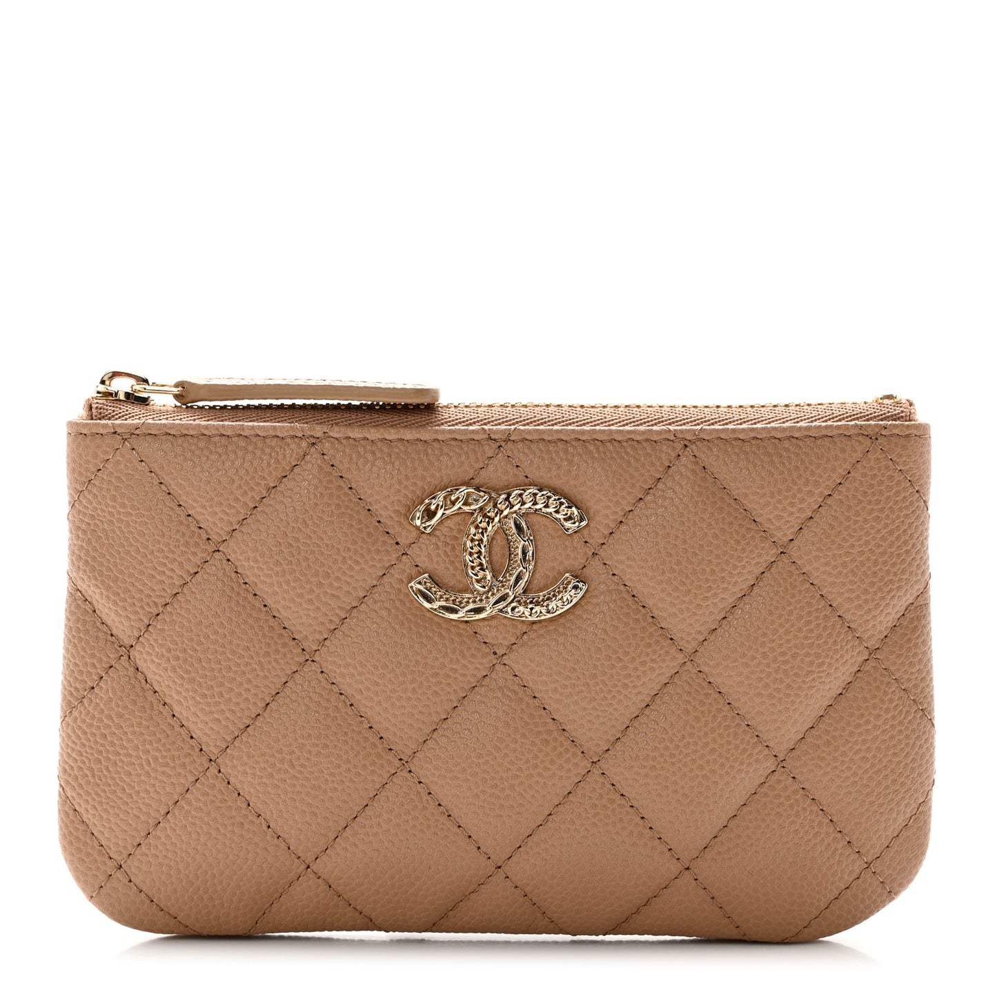 Caviar Quilted Small Multi Chain Cosmetic Case Beige