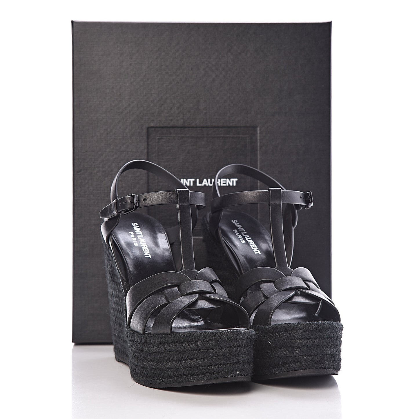 Calfskin Tribute 95 Platform Espadrille Wedge Sandals 38.5 Black