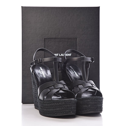 Saint Laurent Calfskin Tribute 95 Platform Espadrille Wedge Sandals 38.5 Black 9 of 9