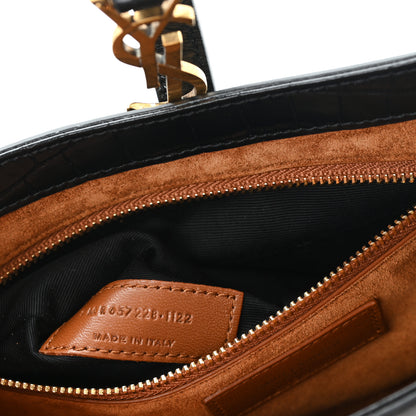 Saint Laurent Calfskin Crocodile Embossed LE 5 A 7 Hobo Black 7 of 10
