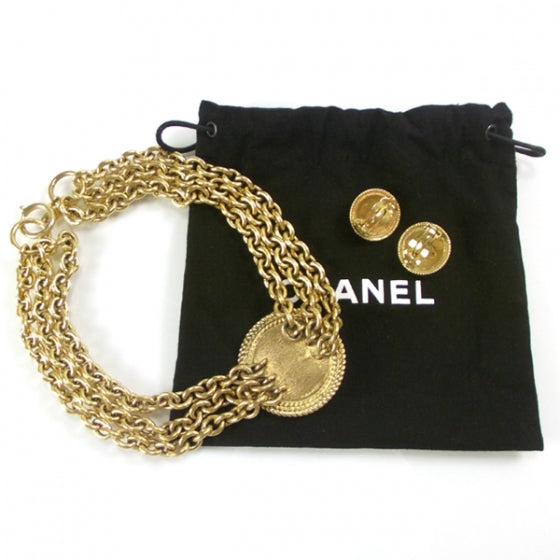 Chanel Gold Vintage Jeweled Medallion Necklace & Earrings Set 3 of 7
