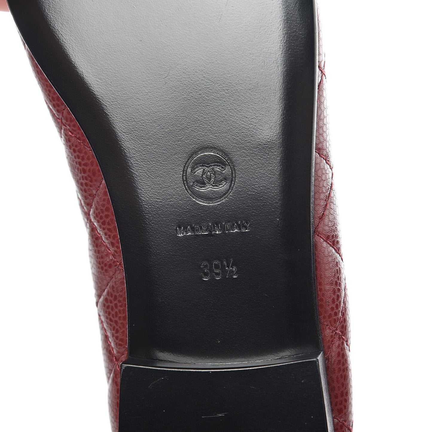 Caviar Quilted CC Cap Toe Ballerina Flats 39.5 Black Red