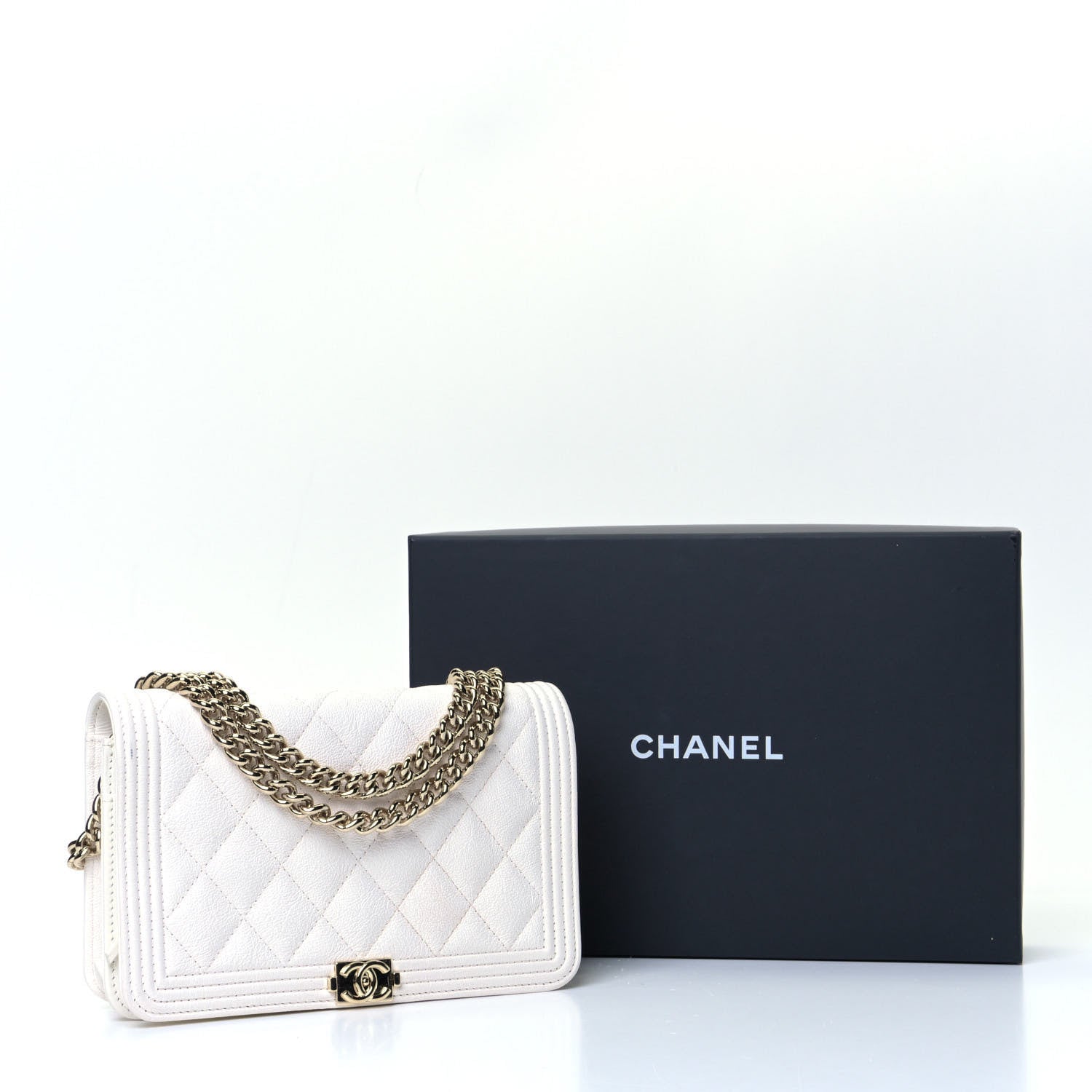 Chanel Caviar Quilted Boy Wallet On Chain WOC White 8 of 8