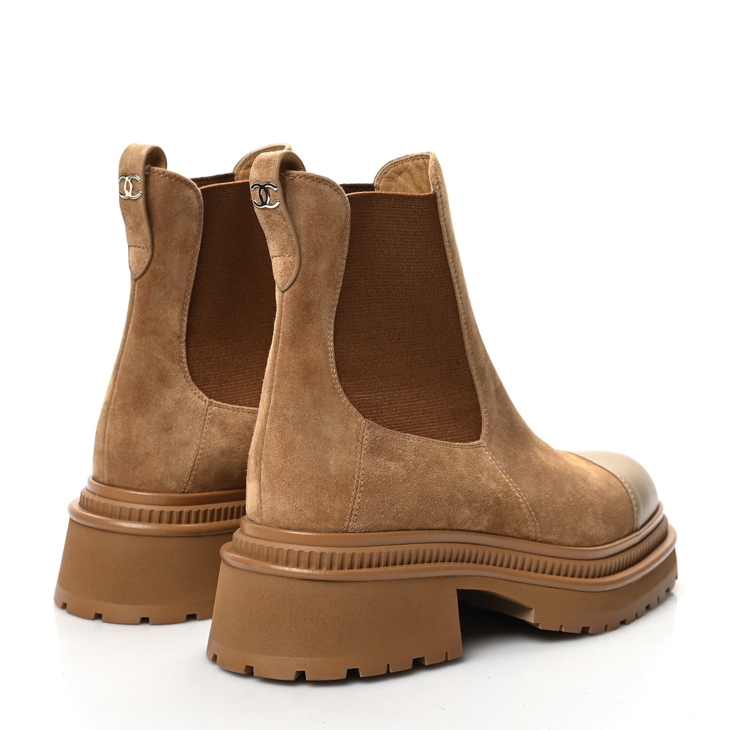 Chanel Suede Lambskin Cap Toe Ankle Boots 36.5 Light Brown 4 of 7