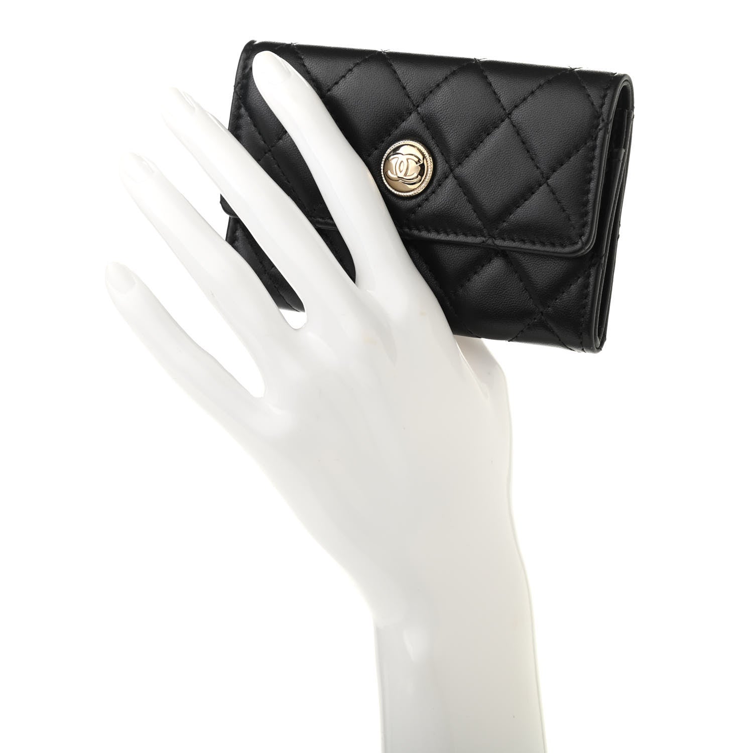 Chanel Lambskin Quilted CC Button Flap Card Holder Black 2 of 9