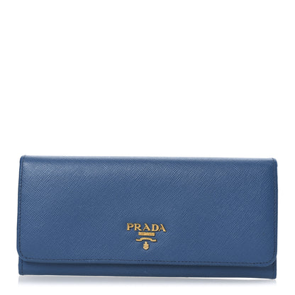 Prada Saffiano Metal Continental Flap Wallet Bleuette 1 of 9