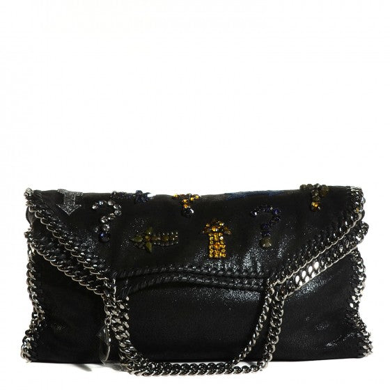 Stella McCartney Embellished Shaggy Deer Small Falabella Fold Over Tote Black 1 of 20
