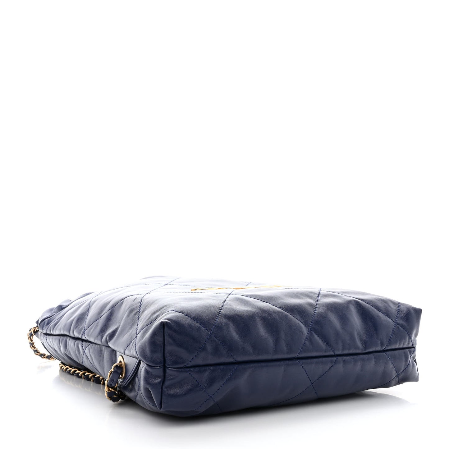 Shiny Calfskin Quilted Chanel 22 Backpack Navy