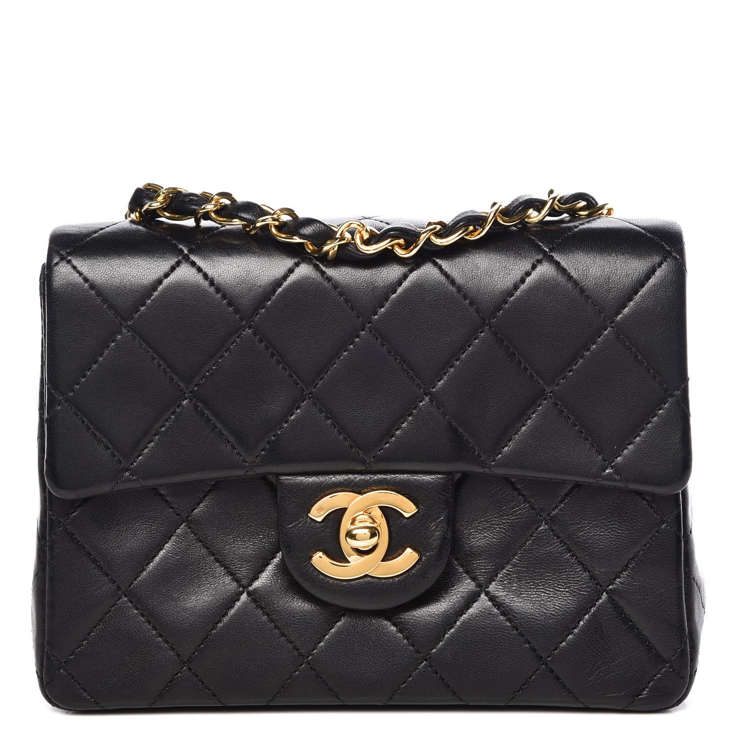 Lambskin Quilted Mini Square Flap Black