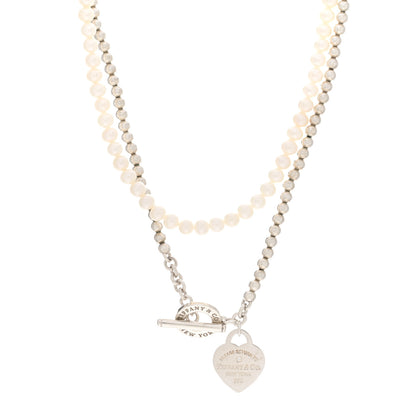 Tiffany Sterling Silver Diamond Pearl Return to Tiffany Wrap Necklace 1 of 4