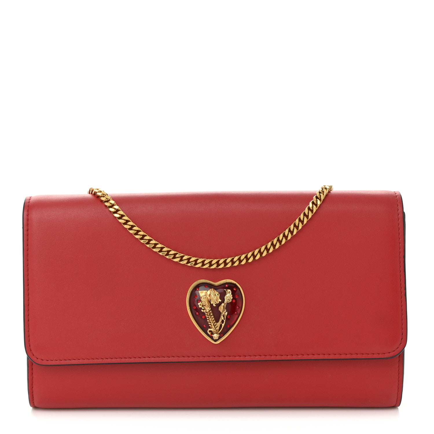 VERSACE♡ヴェルサーチェ VIRTUS ケース Versace Vitello Virtus V-Mine Wallet on Chain Red 1769265