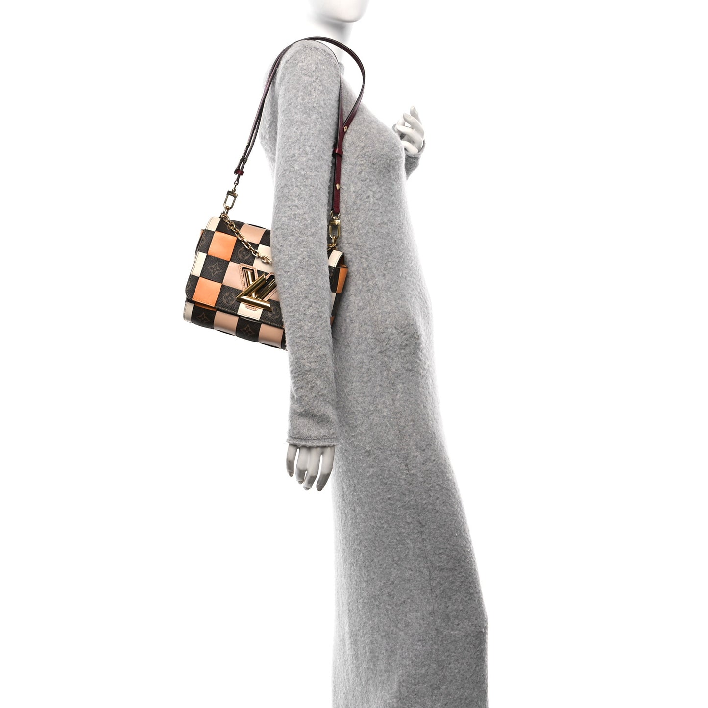 Calfskin Monogram Check Twist MM Beige White Orange