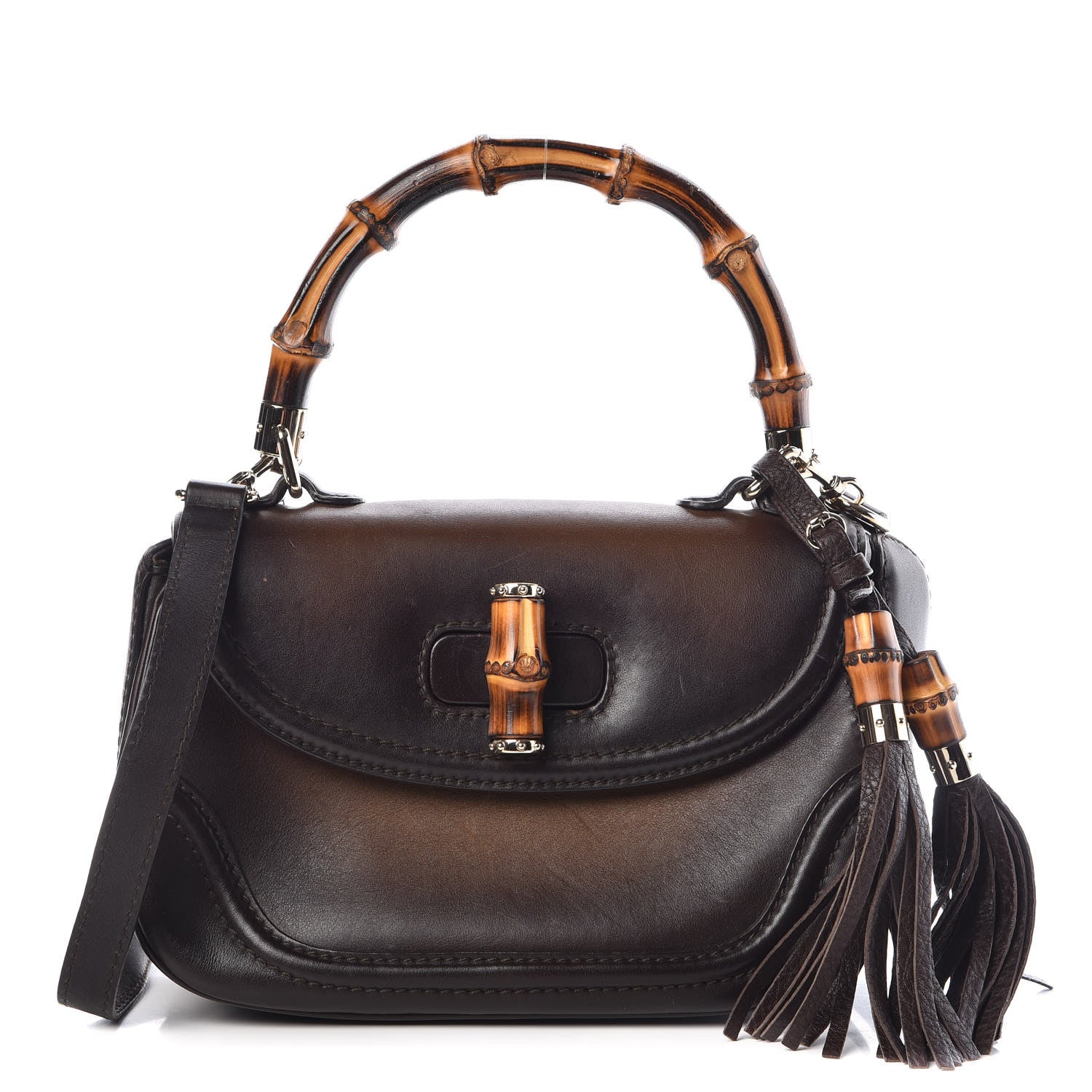Gucci Saddle Soft Calfskin Sfumato Small New Bamboo Top Handle Bag Winter Leaf 1 of 14