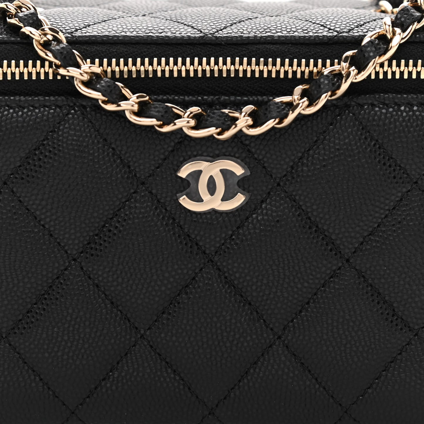 Caviar Quilted Small Vanity Case With Chain Black