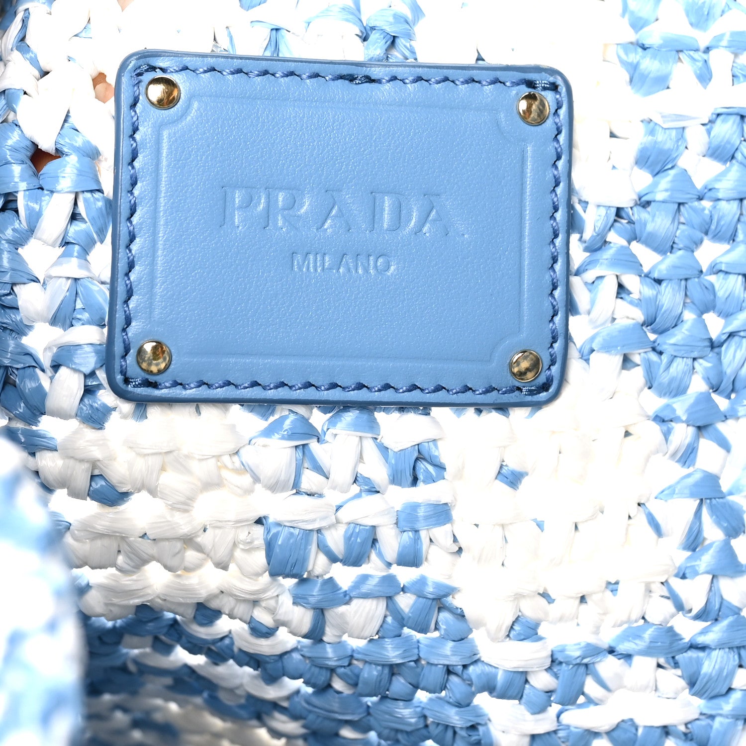 Prada Yarn Raffia Effect Crochet Embroidered Logo Tote Messenger Bag Celeste 6 of 9
