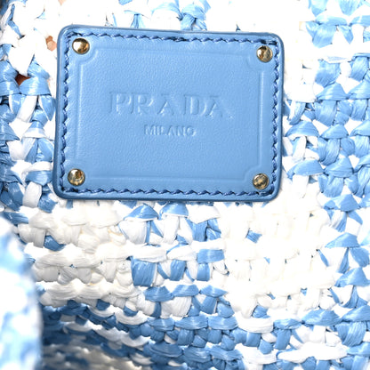 Prada Yarn Raffia Effect Crochet Embroidered Logo Tote Messenger Bag Celeste 6 of 9