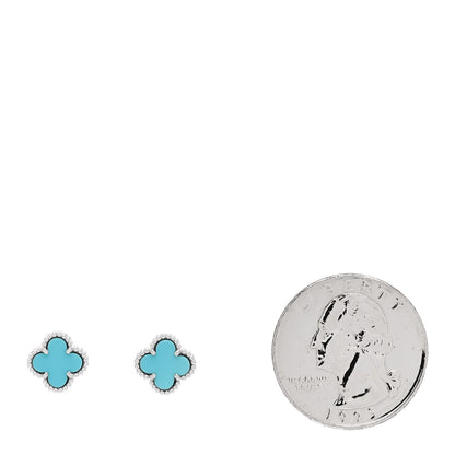 Van Cleef & Arpels 18K White Gold Turquoise Sweet Alhambra Earrings 2 of 5