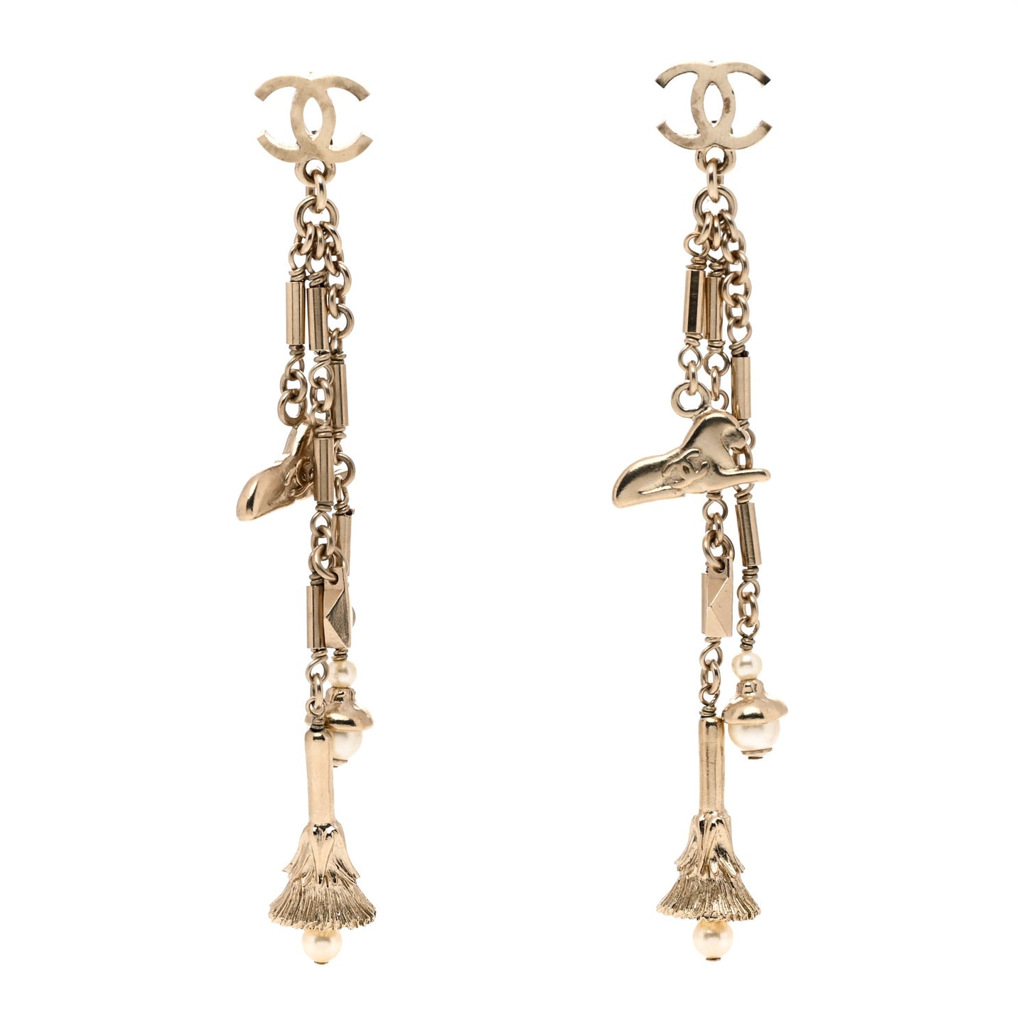 Pearl Lion CC Drop Earrings Gold