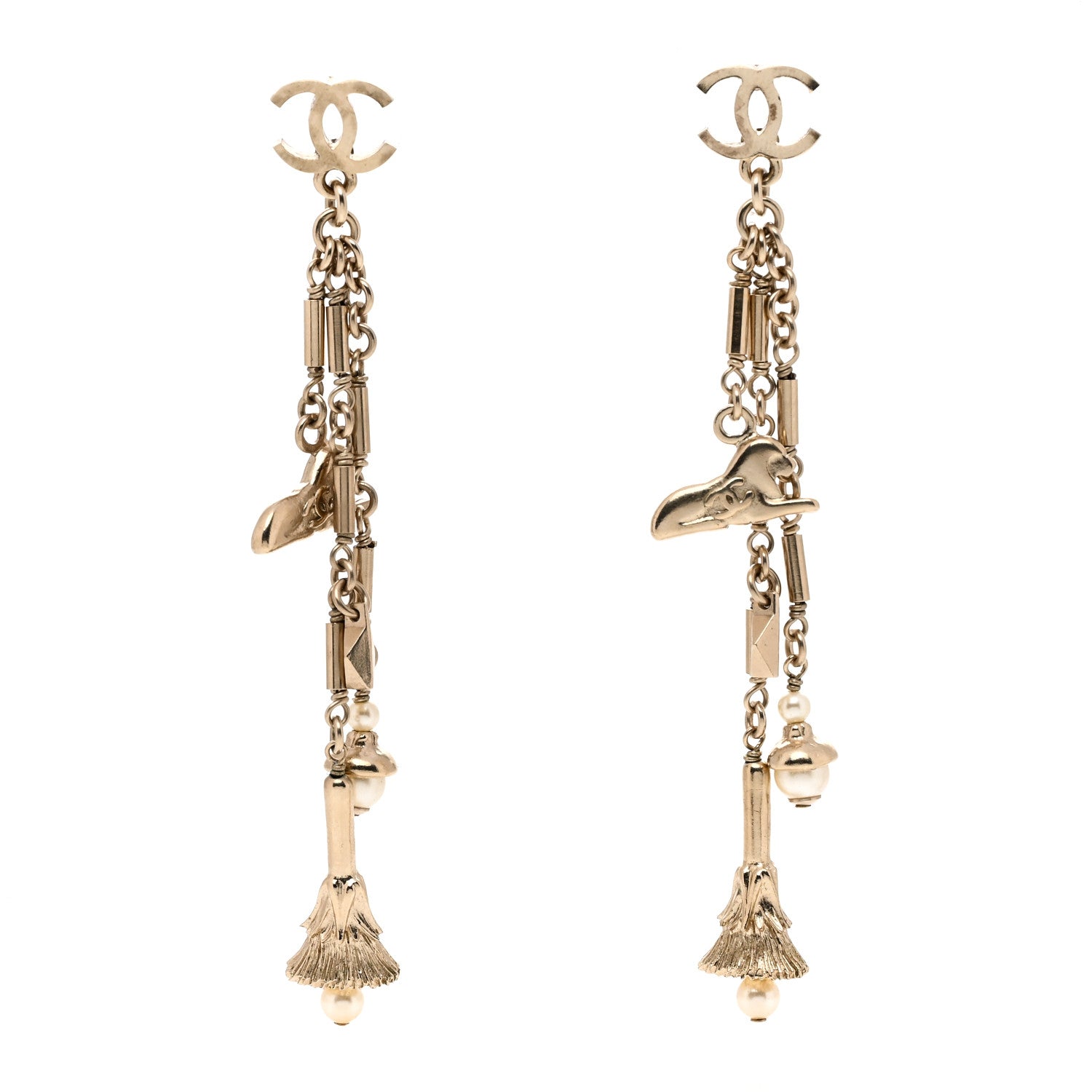 Chanel Pearl Lion CC Drop Earrings Gold 1 of 4