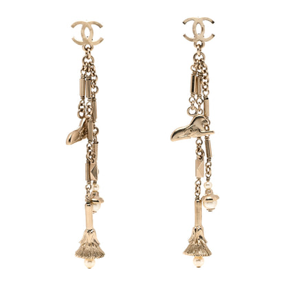 Chanel Pearl Lion CC Drop Earrings Gold 1 of 4