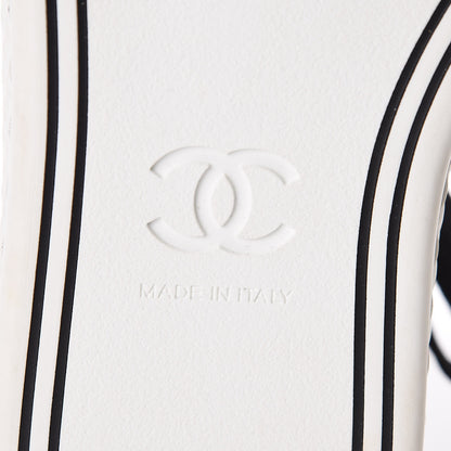 Chanel Fabric Lambskin Lace Up Cap Toe Sneakers 37 White Black 7 of 11