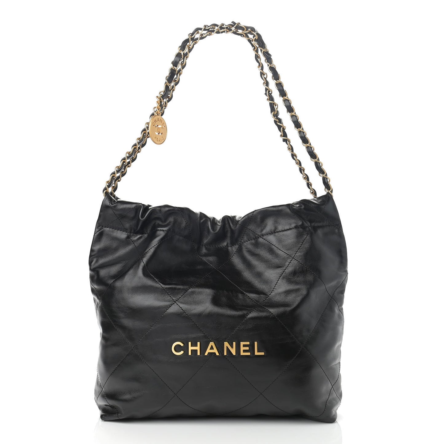 Shiny Calfskin Quilted Small Chanel 22 Black
