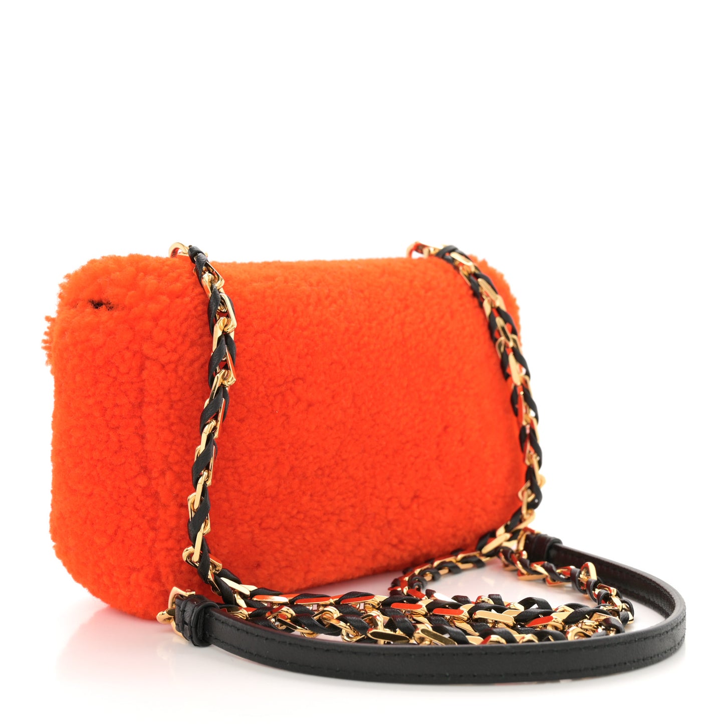 Shearling Nappa Mini Be Baguette Shoulder Bag Arancio Black