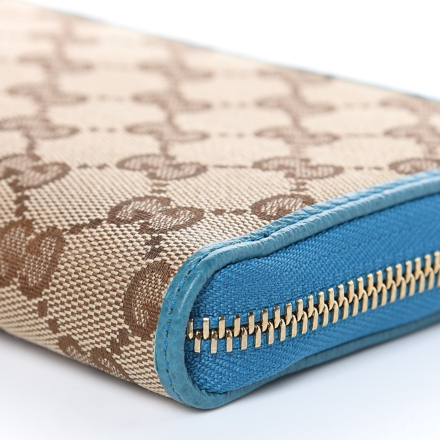 Monogram Dollar Calfskin Zip Around Wallet Beige Ebony Deep Cobalt