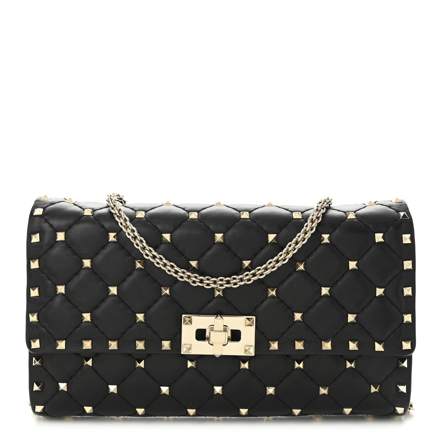 Valentino Garavani Lambskin Rockstud Spike Wallet on Chain Black 1 of 10